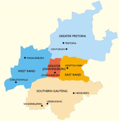 Gauteng Area Map South Africa
